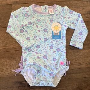 Ruffle Butts Kids Swim One Piece - Floral Blue and Purple